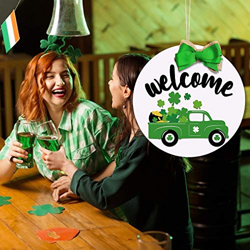 Shan-S St Patricks Day Hanging Welcome Door Sign Shamrock Truck