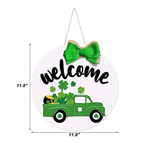 Shan-S St Patricks Day Hanging Welcome Door Sign Shamrock Truck