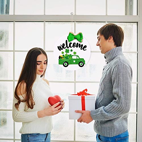 Shan-S St Patricks Day Hanging Welcome Door Sign Shamrock Truck