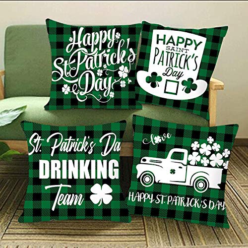 Shan-S St. Patricks Day Pillow Covers 18 X 18 Inch Shamrock Clo