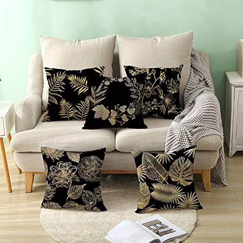 Shan-S Throw Pillow Covers Bronzing Flower Leaf Print Pillowcase