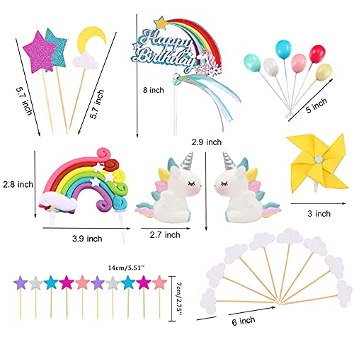 22Pcs Unicorn Cake Topper Kit Cloud Rainbow Balloon Happy Birthd