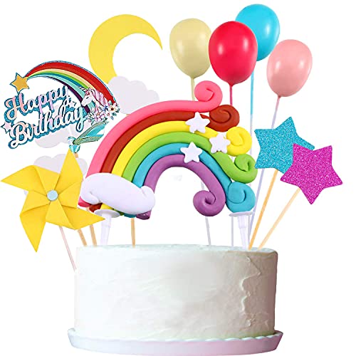 22Pcs Unicorn Cake Topper Kit Cloud Rainbow Balloon Happy Birthd