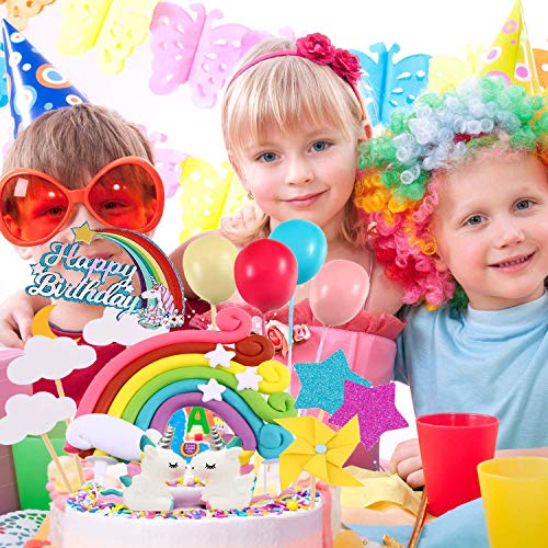 22Pcs Unicorn Cake Topper Kit Cloud Rainbow Balloon Happy Birthd