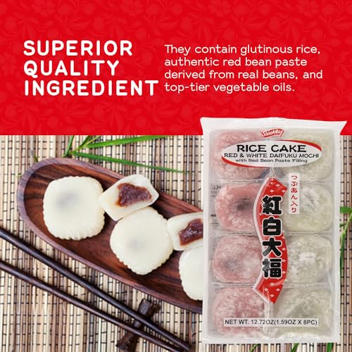 Shirakiku Red and White Daifuku Mochi Rice Cake | Delight with M...