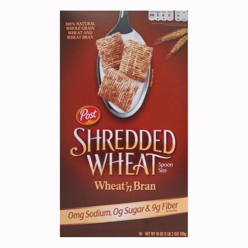 Post Shredded Wheat Bran, Spoon Size, 18-Ounce Boxes Pack Of 5