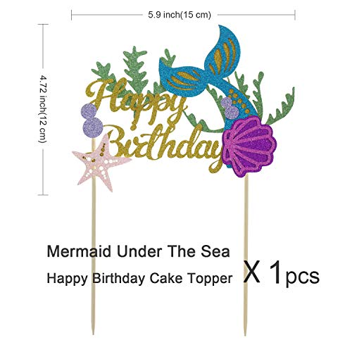 Ocean Glitter Mermaid Happy Birthday Cake Topper Under The Sea M