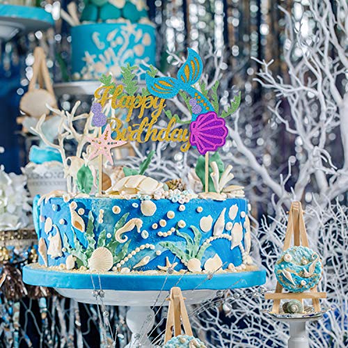 Ocean Glitter Mermaid Happy Birthday Cake Topper Under The Sea M