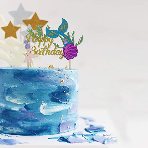 Ocean Glitter Mermaid Happy Birthday Cake Topper Under The Sea M