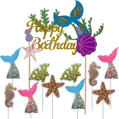 Ocean Glitter Mermaid Happy Birthday Cake Topper Under The Sea M