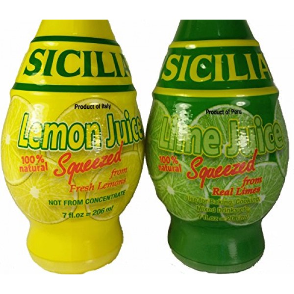 Sicilia Lemon & Lime Juice Bundle 100% Natural 1 Bottle of Each ...