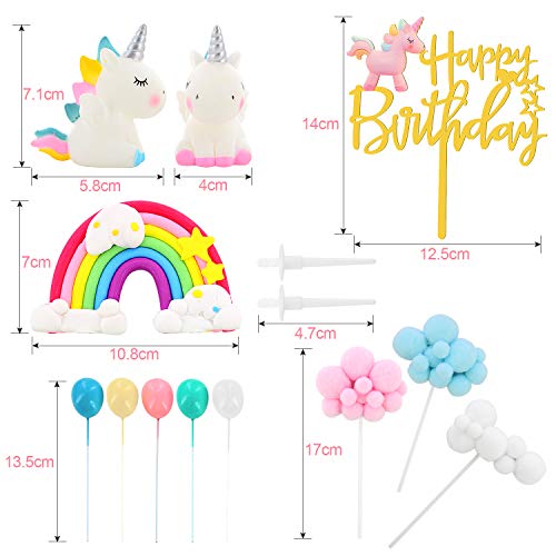 Birthday Unicorn Cake Topper,Rainbow Balloon Cake Decorations Cu