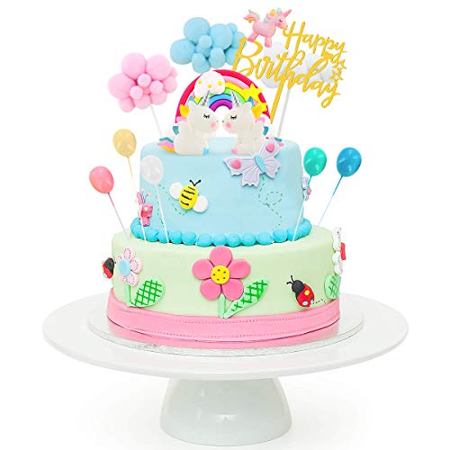 Birthday Unicorn Cake Topper,Rainbow Balloon Cake Decorations Cu