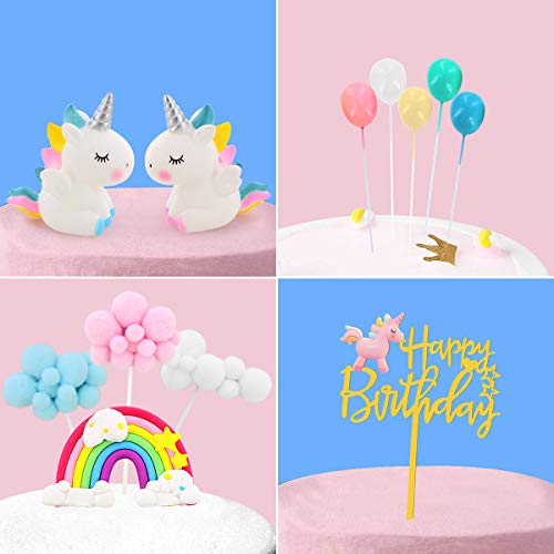 Birthday Unicorn Cake Topper,Rainbow Balloon Cake Decorations Cu