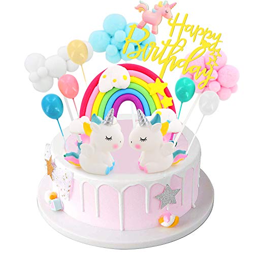 Birthday Unicorn Cake Topper,Rainbow Balloon Cake Decorations Cu
