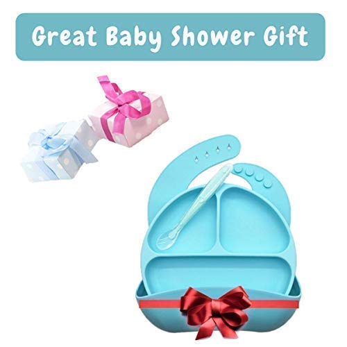 Silicone Baby Feeding Set - Divided Suction Plate, Silicone Bib