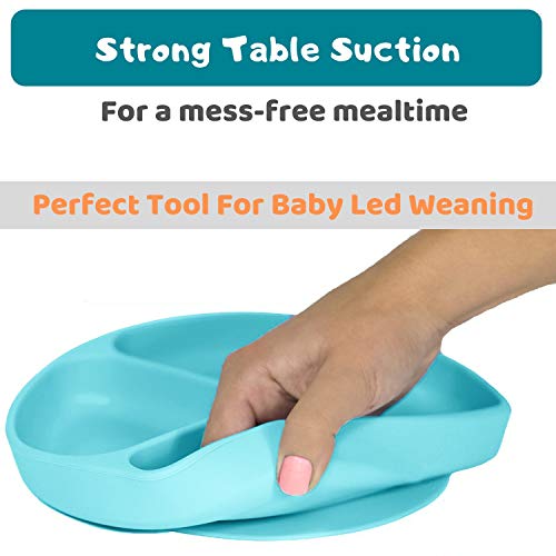 Silicone Baby Feeding Set - Divided Suction Plate, Silicone Bib