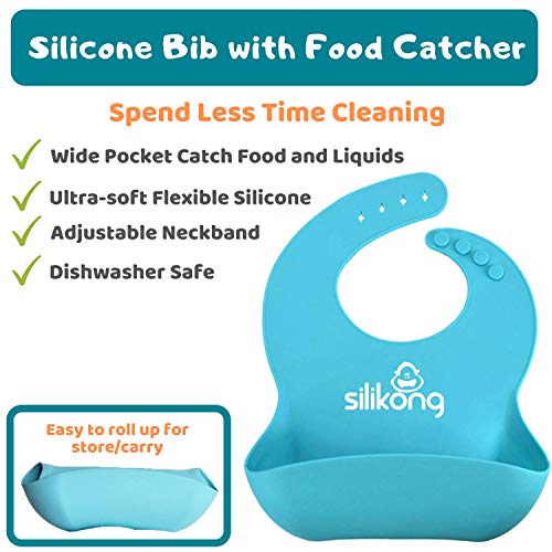 Silicone Baby Feeding Set - Divided Suction Plate, Silicone Bib