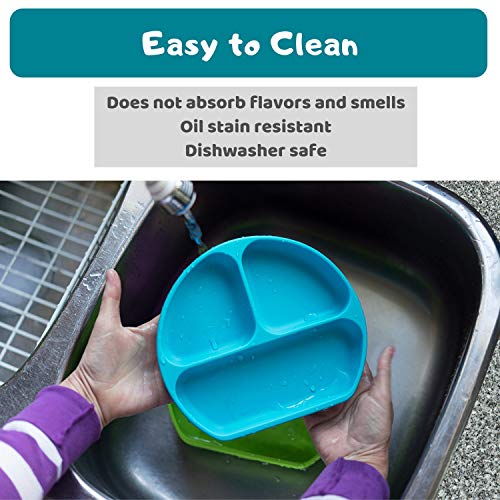 Silicone Baby Feeding Set - Divided Suction Plate, Silicone Bib