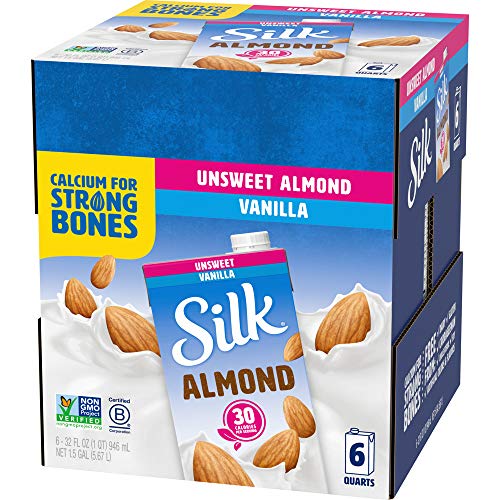Silk Almond Milk, Unsweetened Vanilla, 32 Fluid Ounce Pack Of 6