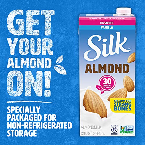 Silk Almond Milk, Unsweetened Vanilla, 32 Fluid Ounce Pack Of 6