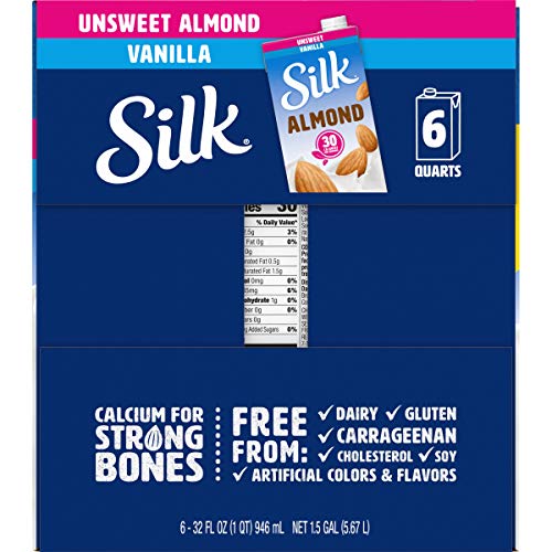 Silk Almond Milk, Unsweetened Vanilla, 32 Fluid Ounce Pack Of 6