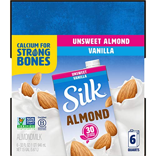 Silk Almond Milk, Unsweetened Vanilla, 32 Fluid Ounce Pack Of 6