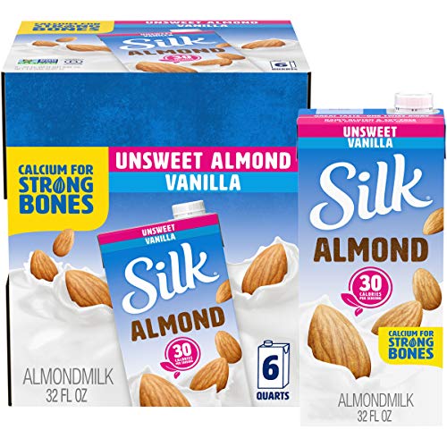 Silk Almond Milk, Unsweetened Vanilla, 32 Fluid Ounce Pack Of 6