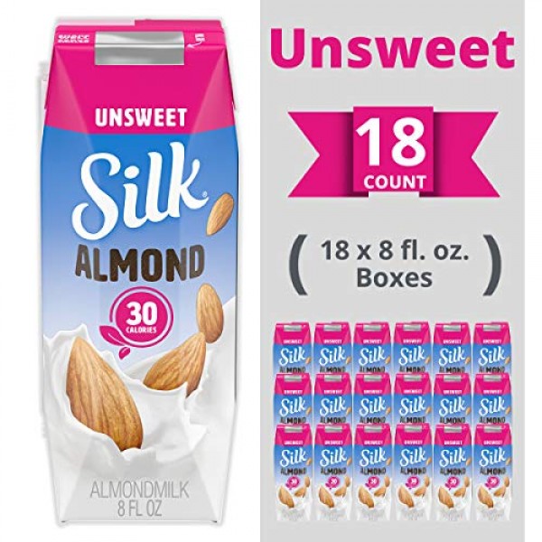 Silk Almond Milk Unsweetened 8 oz 6 Count Pack of 3 Shelf Stab...