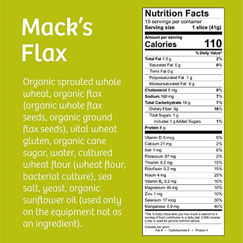 Silver Hills Mack’S Flax Bread, Low Fat Bread, Made With Organic
