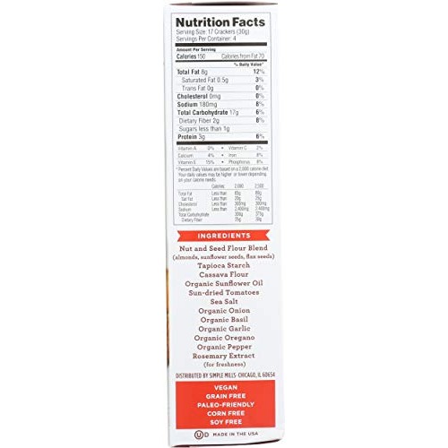 Simple Mills Almond Flour Crackers, Sundried Tomato &Amp; Basil, Glu