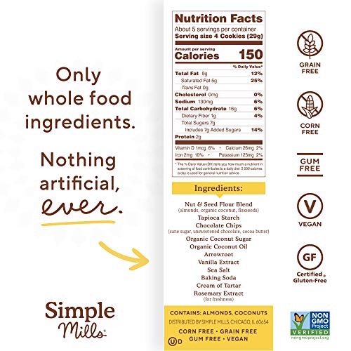 Simple Mills Almond Flour Crunchy Cookies, Chocolate Chip - Glut