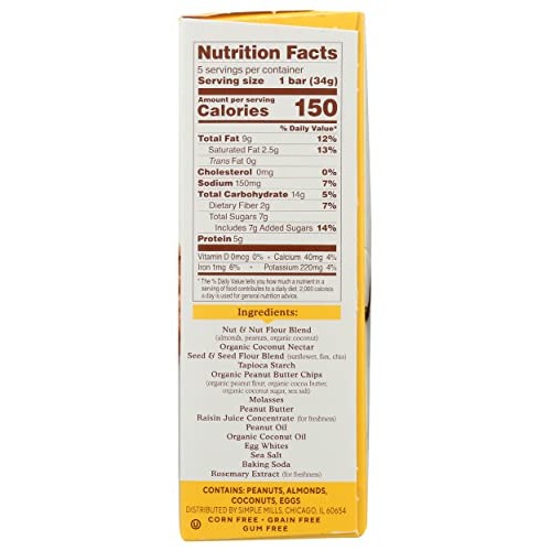 Simple Mills, Bar Chunky Peanut Butter Soft Baked, 5.99 Ounce