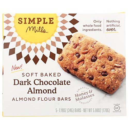 Simple Mills, Bar Dark Chocolate Almond Soft Baked, 6 Ounce