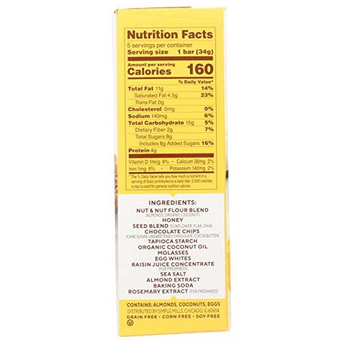 Simple Mills, Bar Dark Chocolate Almond Soft Baked, 6 Ounce