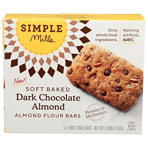 Simple Mills, Bar Dark Chocolate Almond Soft Baked, 6 Ounce