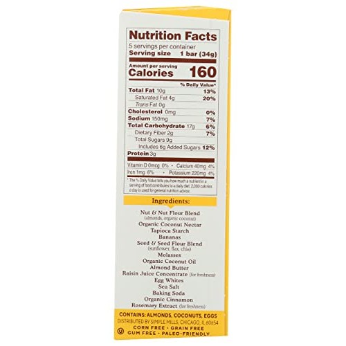 Simple Mills Nutty Banana Bread Soft Baked Almond Flour Bars, 5.