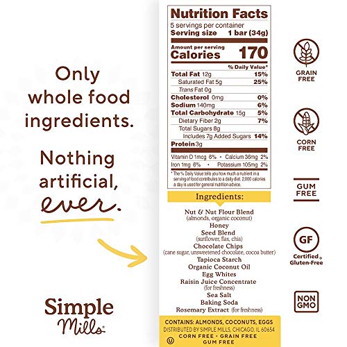Simple Mills Soft Baked Almond Flour Bars Dark Chocolate Almond,