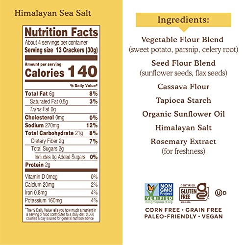 Simple Mills Veggie Pita Crackers, Himalayan Salt - Gluten Free,...