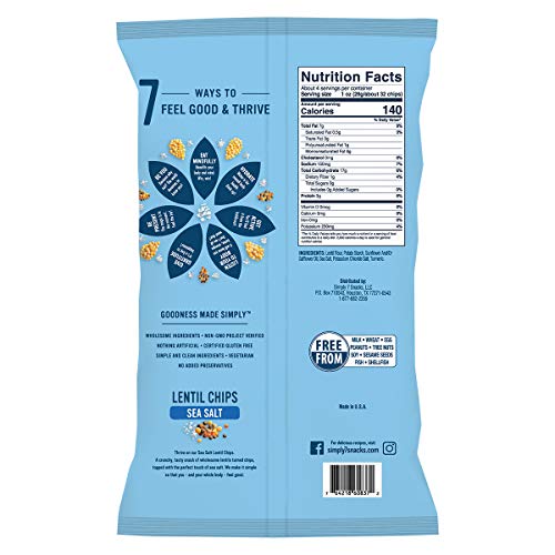 Simply 7 Lentil Chips, Sea Salt, 4 Ounce Pack Of 12, Packaging