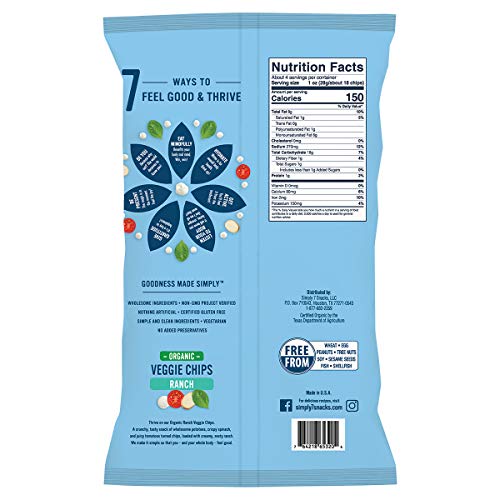 Simply 7 Organic Veggie Chips, Ranch, 4 Ounce Pack Of 12