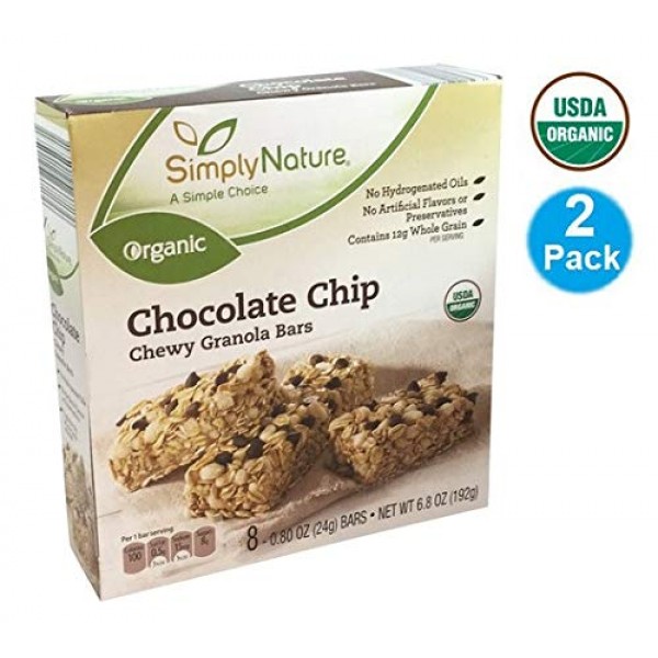 SimplyNature USDA Organic Chocolate Chip Chewy GRANOLA BARS each...
