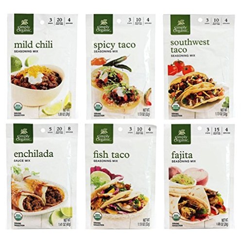 Simply Organic Mexican Seasoning Mix 6 Flavor Variety Bundle, 1