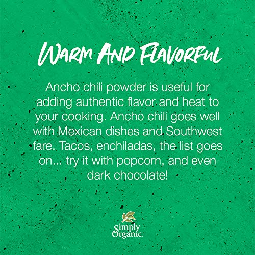 Simply Organic Ancho Chili Powder, Certified Organic | 2.85 Oz