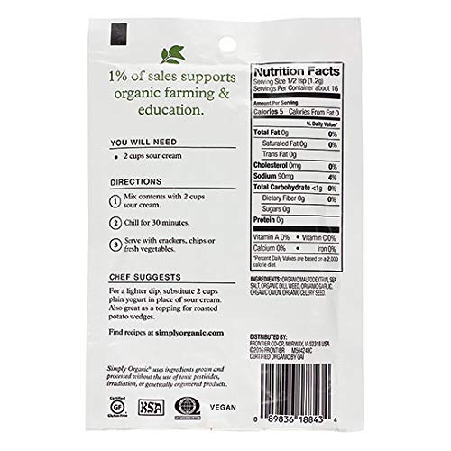 Simply Organic Creamy Dill Dip, Certified Organic, Gluten-Free |