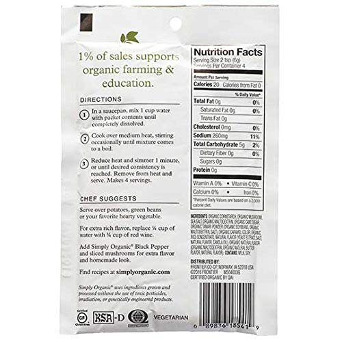 Simply Organic Mushroom Sauce Mix, Certified Organic, Vegetarian