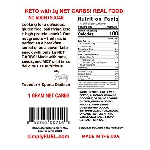 Simplyfuel Keto Nut Granola - 1G Net Carbs - Healthy Breakfast C