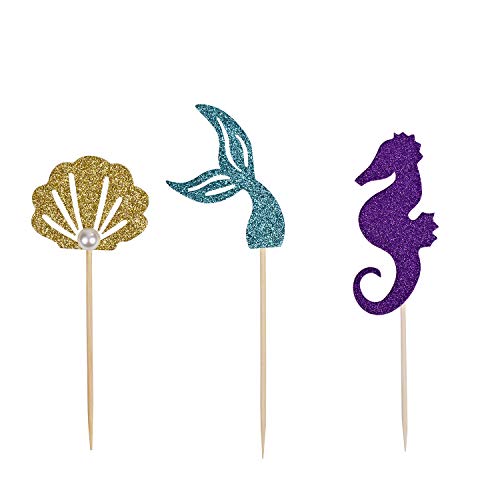 Since1989 24 Pcs Glitter Mermaid Cupcake Toppers, Mermaid Party
