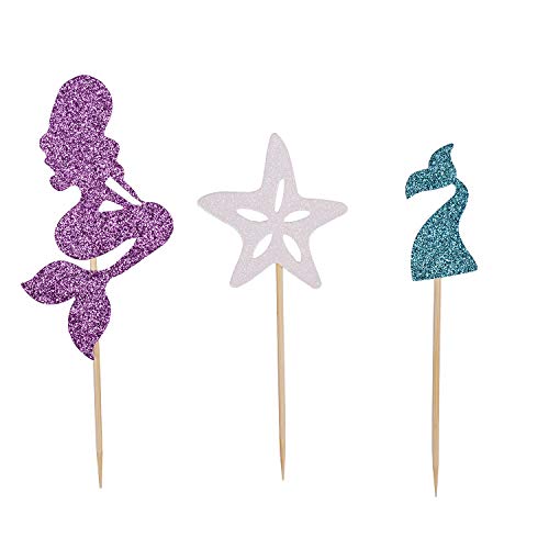 Since1989 24 Pcs Glitter Mermaid Cupcake Toppers, Mermaid Party