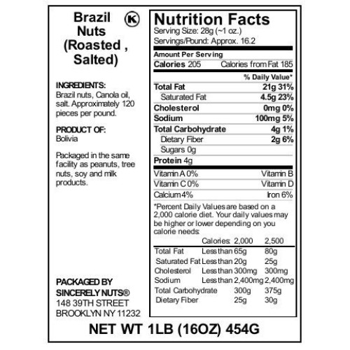 Sincerely Nuts Brazil Nuts Roasted And Salted 1 Lb. Bag | Deli